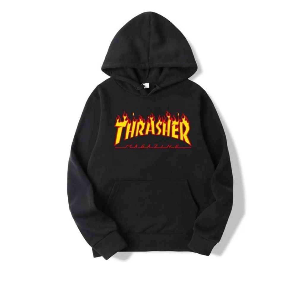 Thrasher Unisex Flame Hoodie Black Sz M